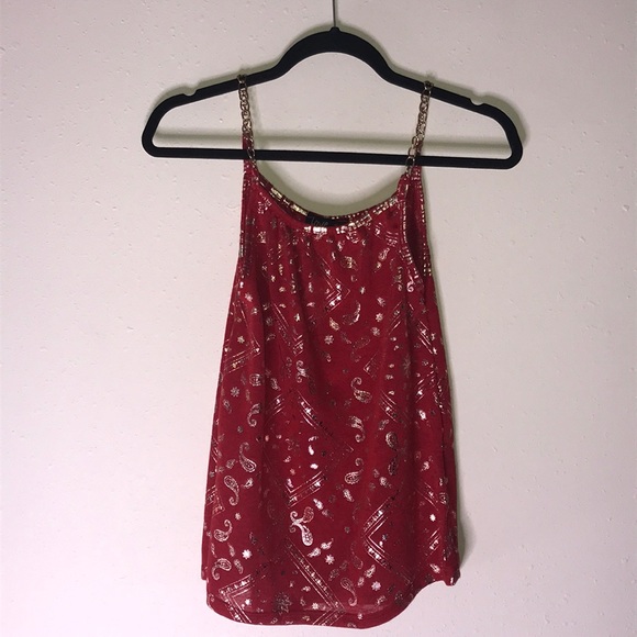 Love Tops - Red and Gold Chain bandana pattern top